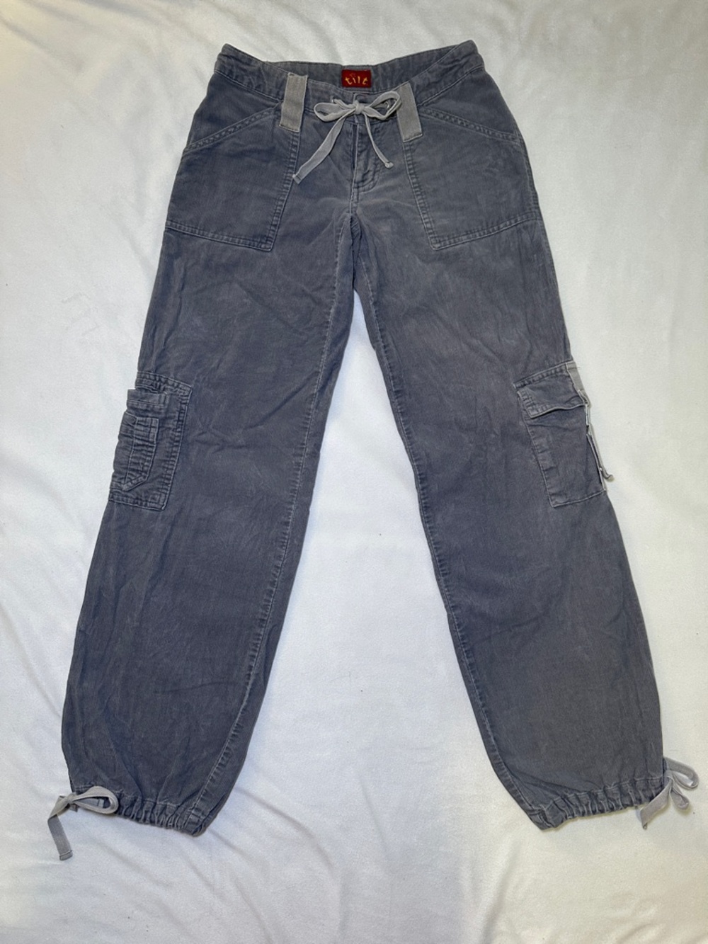 Y2K Tilt Gray Low Rise Cotton Corduroy Wide Leg Cargo Pants Size 00